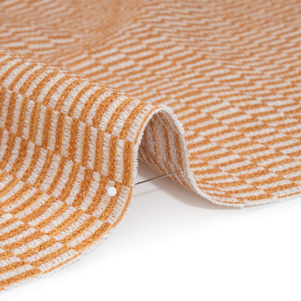 Textured Polyester and Cotton Woven - Tangerine Rectangle Checks - British Imported Textured Polyester and Cotton Woven - Tangerine Rectangle Checks - British Imported