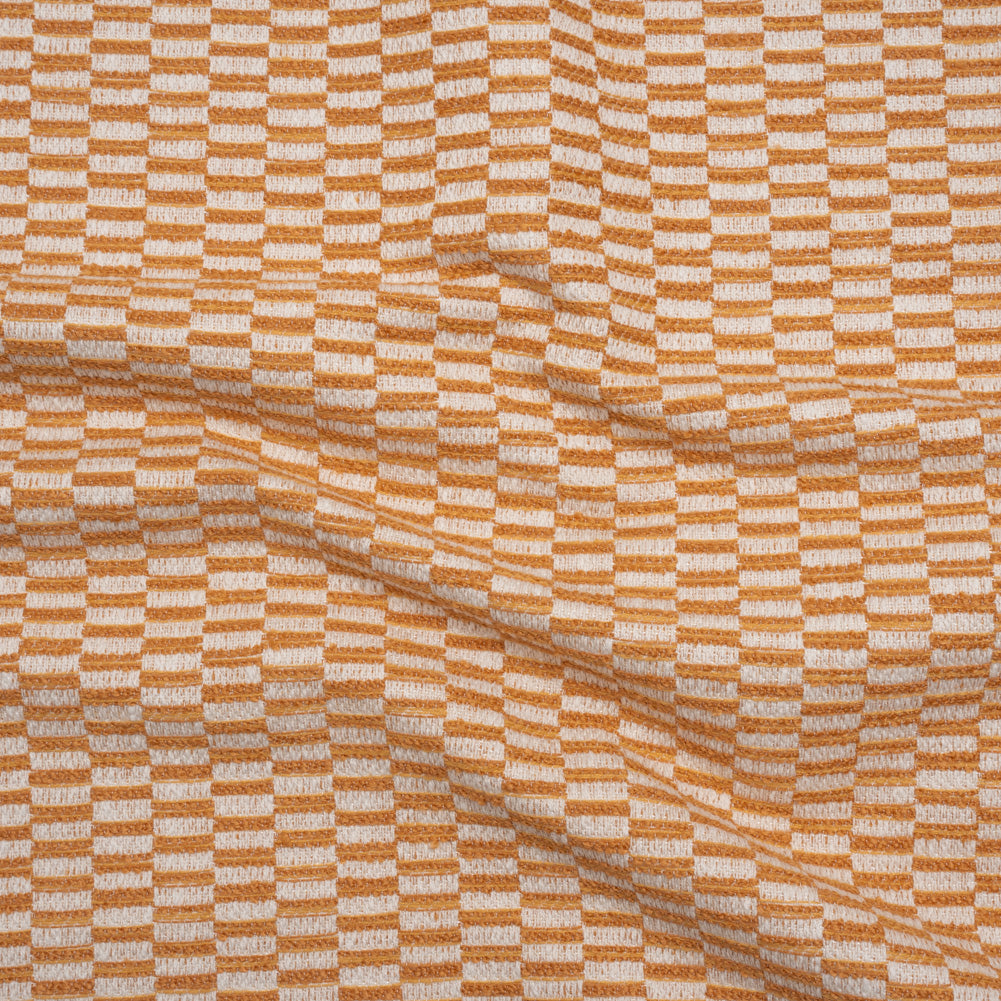 Textured Polyester and Cotton Woven - Tangerine Rectangle Checks - British Imported Textured Polyester and Cotton Woven - Tangerine Rectangle Checks - British Imported