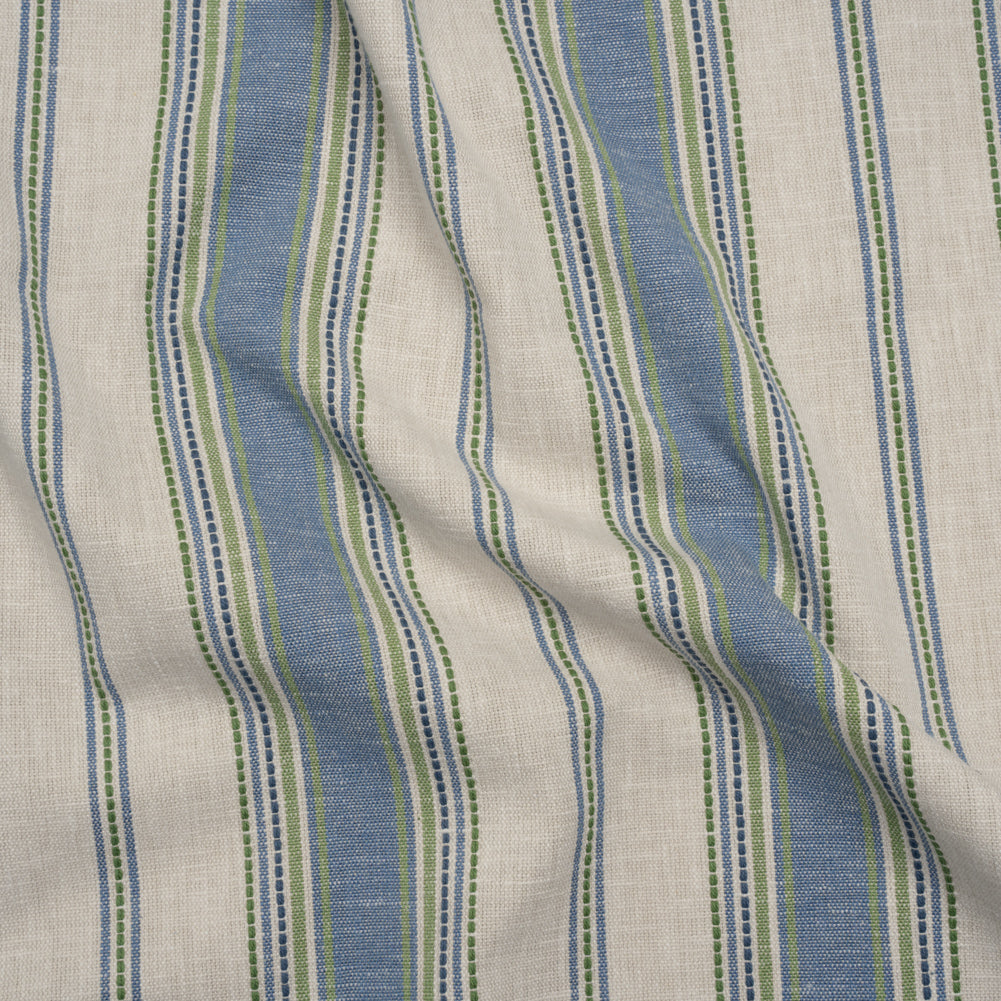 Cotton and Recycled Polyester Woven - Indigo Tactile Stripes - British Imported Cotton and Recycled Polyester Woven - Indigo Tactile Stripes - British Imported