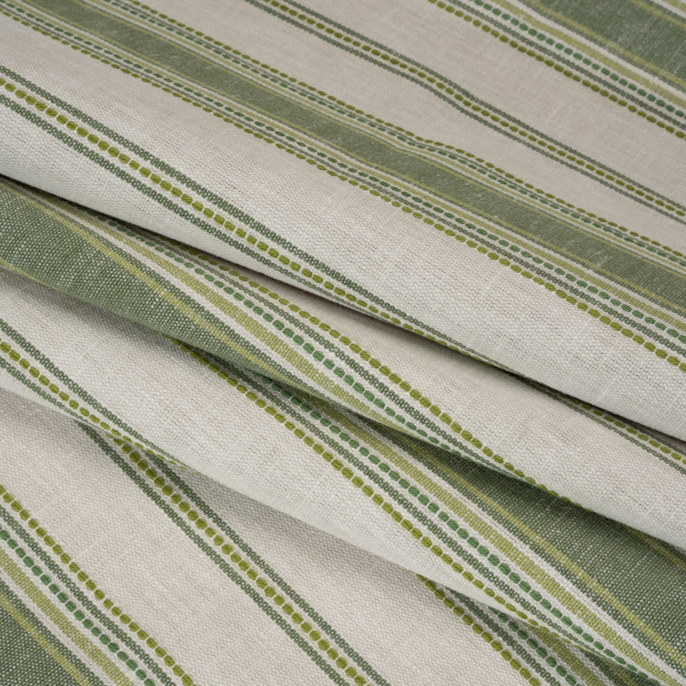 Cotton and Recycled Polyester Woven - Olive Tactile Stripes - British Imported Cotton and Recycled Polyester Woven - Olive Tactile Stripes - British Imported