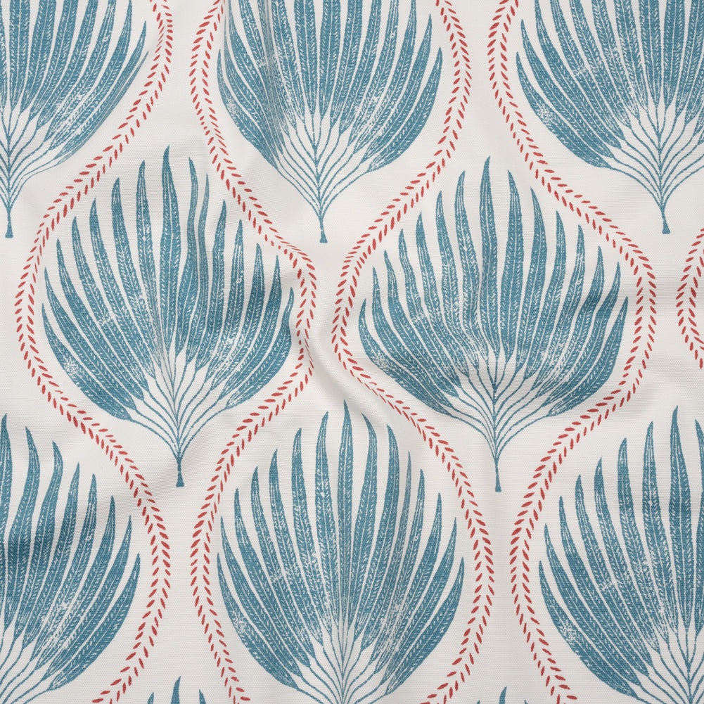 Cotton Canvas Print - Denim Palm Leaf Ogee - British Imported Cotton Canvas Print - Denim Palm Leaf Ogee - British Imported