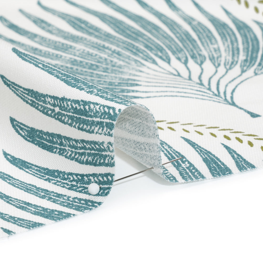 Cotton Canvas Print - Lagoon Palm Leaf Ogee - British Imported Cotton Canvas Print - Lagoon Palm Leaf Ogee - British Imported