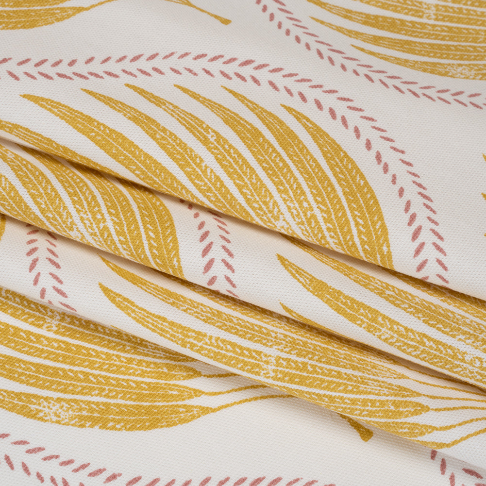 Cotton Canvas Print - Marigold Palm Leaf Ogee - British Imported - Folded Cotton Canvas Print - Marigold Palm Leaf Ogee - British Imported - Folded