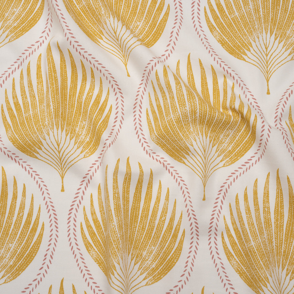 Cotton Canvas Print - Marigold Palm Leaf Ogee - British Imported Cotton Canvas Print - Marigold Palm Leaf Ogee - British Imported