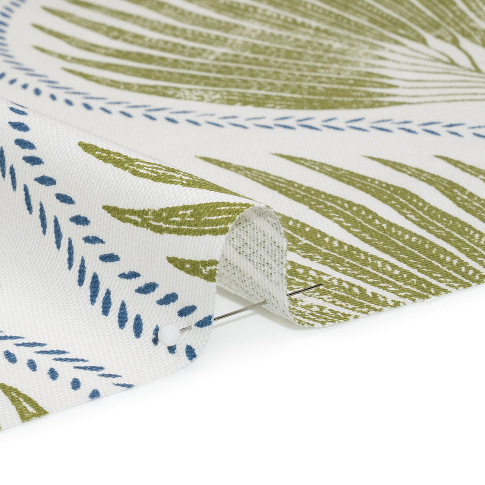 Cotton Canvas Print - Olive Palm Leaf Ogee - British Imported Cotton Canvas Print - Olive Palm Leaf Ogee - British Imported