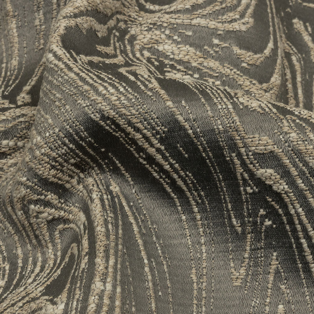 Cotton and Recycled Polyester Drapery Jacquard - Mole Marbled Lines - British Imported Detail Cotton and Recycled Polyester Drapery Jacquard - Mole Marbled Lines - British Imported Detail