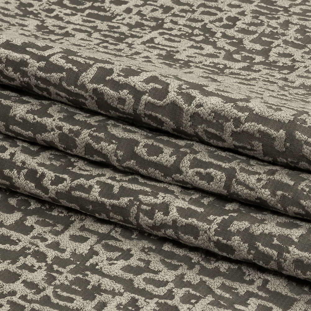 Cotton and Recycled Polyester Drapery Jacquard - Graphite Bark-Like Abstract - British Imported Folded Cotton and Recycled Polyester Drapery Jacquard - Graphite Bark-Like Abstract - British Imported Folded