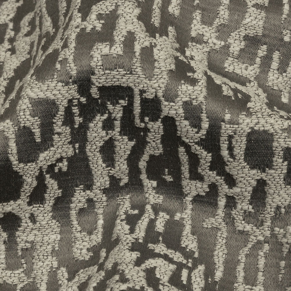 Cotton and Recycled Polyester Drapery Jacquard - Graphite Bark-Like Abstract - British Imported Detail Cotton and Recycled Polyester Drapery Jacquard - Graphite Bark-Like Abstract - British Imported Detail