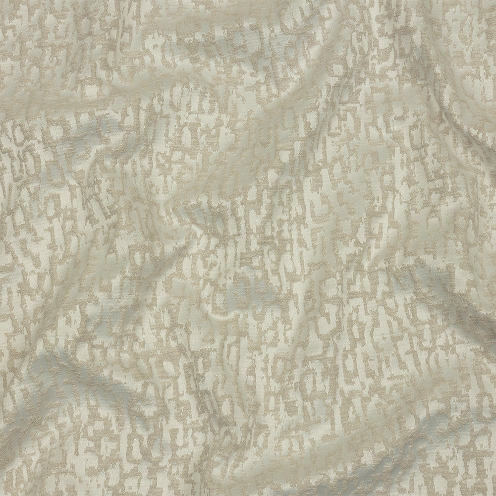 Cotton and Recycled Polyester Drapery Jacquard - Ivory Bark-Like Abstract - British Imported Cotton and Recycled Polyester Drapery Jacquard - Ivory Bark-Like Abstract - British Imported