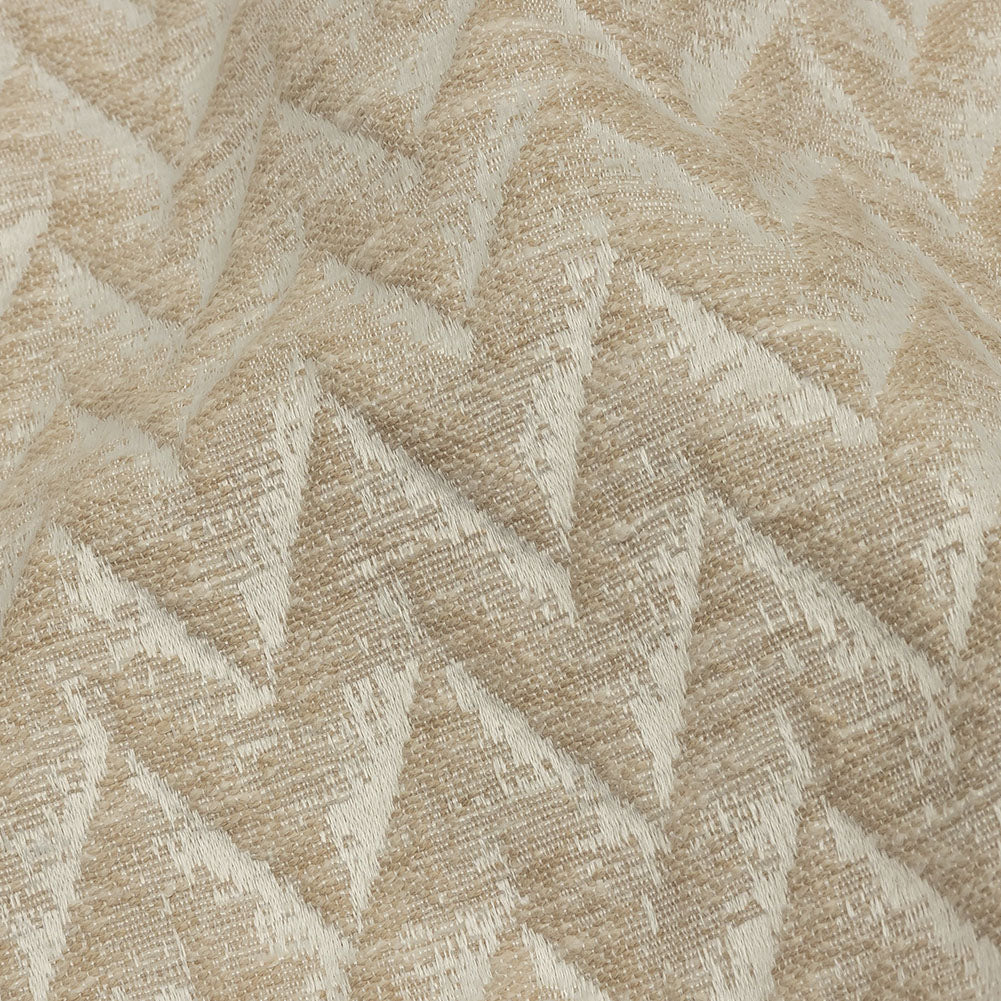 Cotton and Recycled Polyester Drapery Jacquard - Champagne Distressed Zig Zags - British Imported Detail Cotton and Recycled Polyester Drapery Jacquard - Champagne Distressed Zig Zags - British Imported Detail