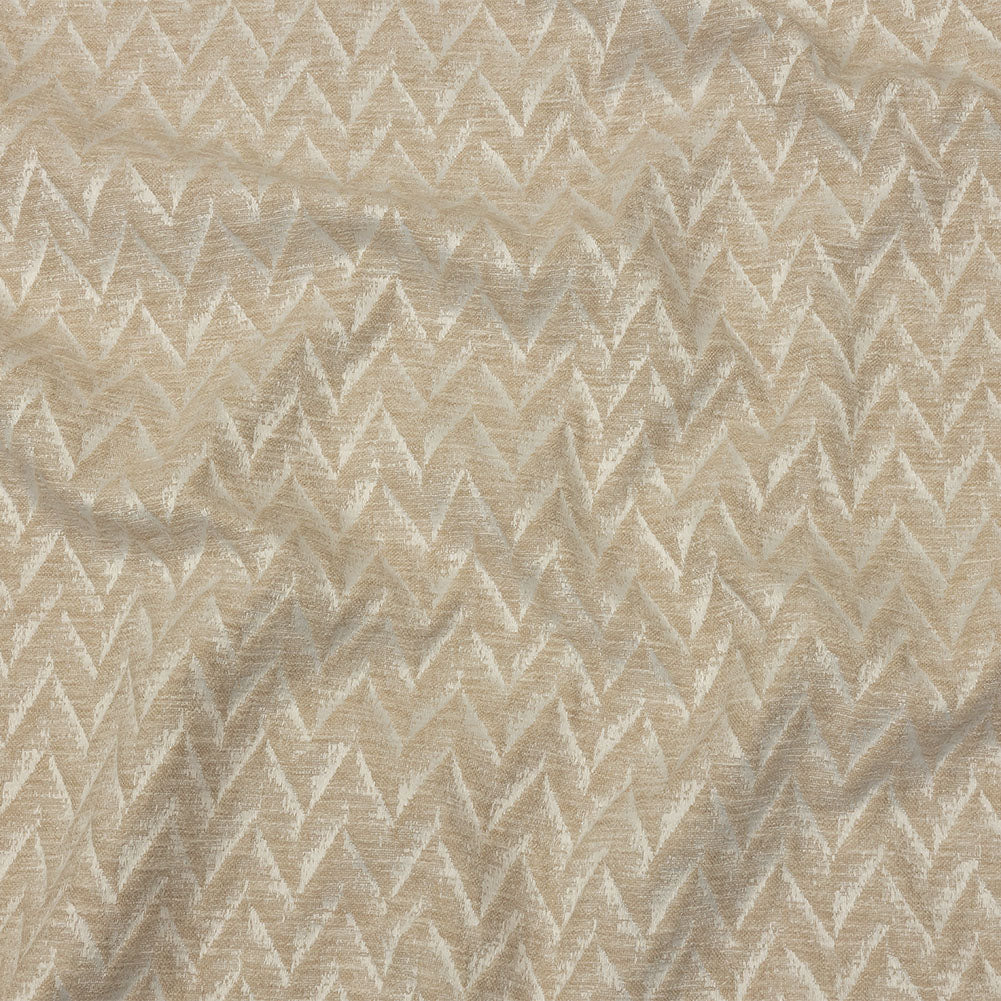 Cotton and Recycled Polyester Drapery Jacquard - Champagne Distressed Zig Zags - British Imported Cotton and Recycled Polyester Drapery Jacquard - Champagne Distressed Zig Zags - British Imported