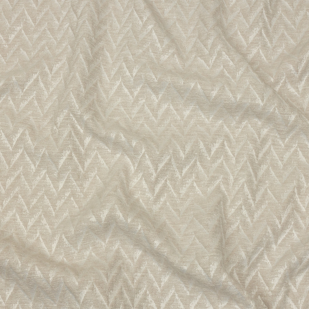 Cotton and Recycled Polyester Drapery Jacquard - Ivory Distressed Zig Zags - British Imported Cotton and Recycled Polyester Drapery Jacquard - Ivory Distressed Zig Zags - British Imported