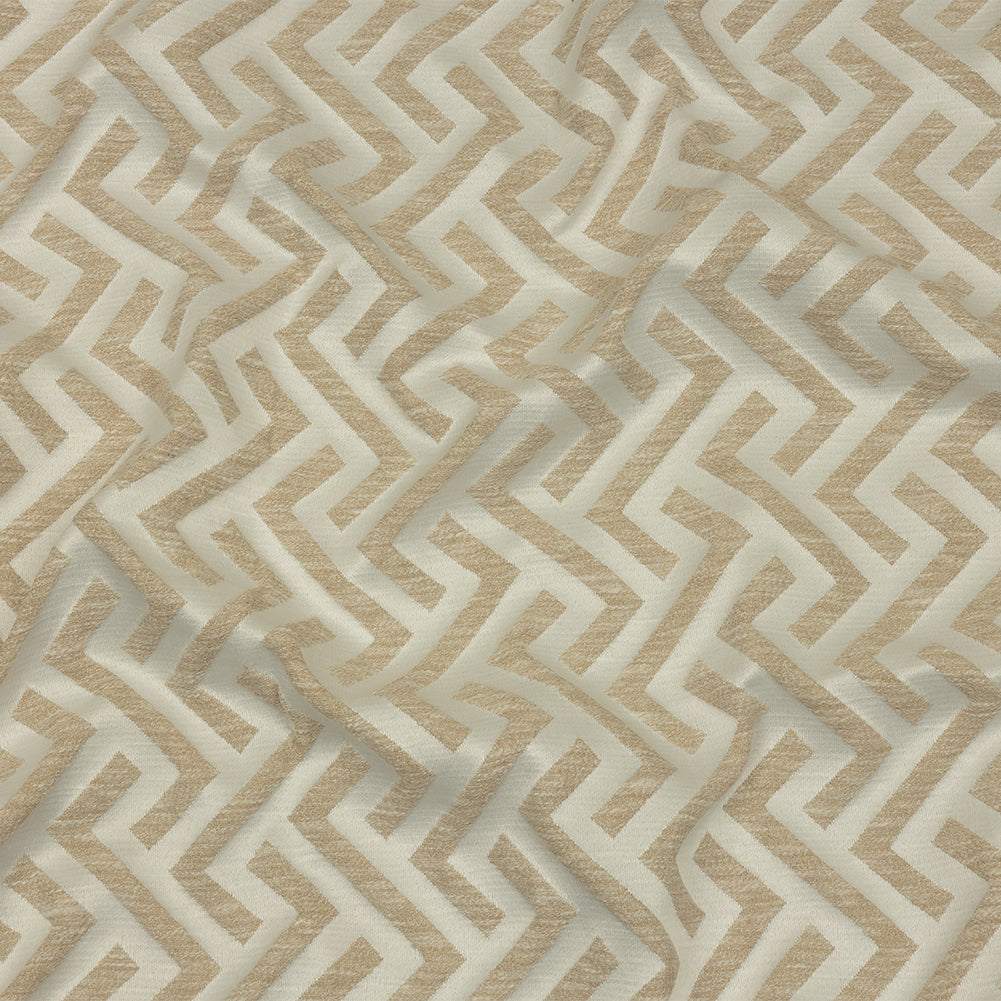 Cotton and Recycled Polyester Drapery Jacquard - Champagne Broken Chevrons - British Imported Cotton and Recycled Polyester Drapery Jacquard - Champagne Broken Chevrons - British Imported