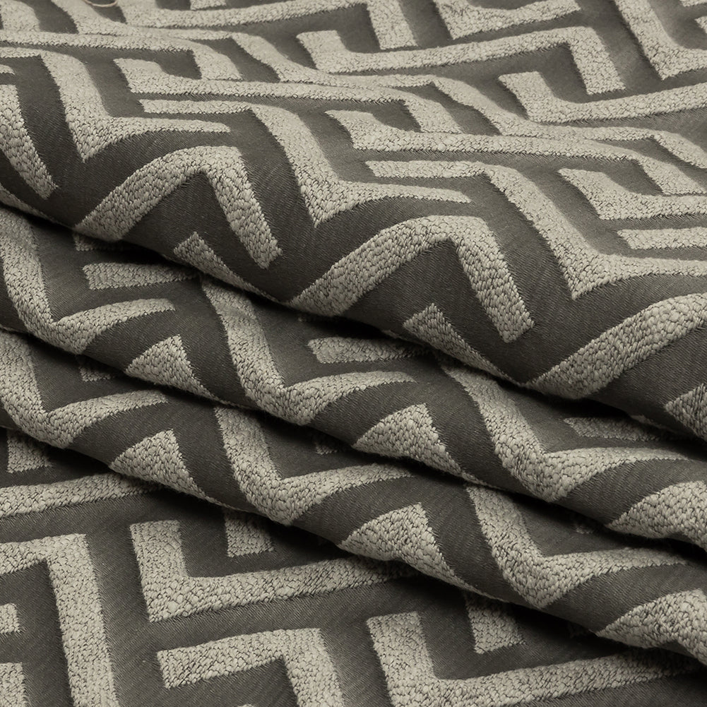 Cotton and Recycled Polyester Drapery Jacquard - Graphite Broken Chevrons - British Imported Folded Cotton and Recycled Polyester Drapery Jacquard - Graphite Broken Chevrons - British Imported Folded