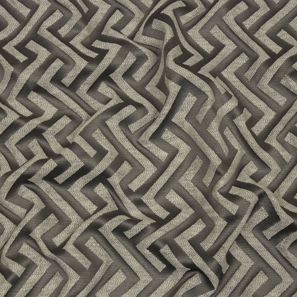 Cotton and Recycled Polyester Drapery Jacquard - Graphite Broken Chevrons - British Imported Cotton and Recycled Polyester Drapery Jacquard - Graphite Broken Chevrons - British Imported