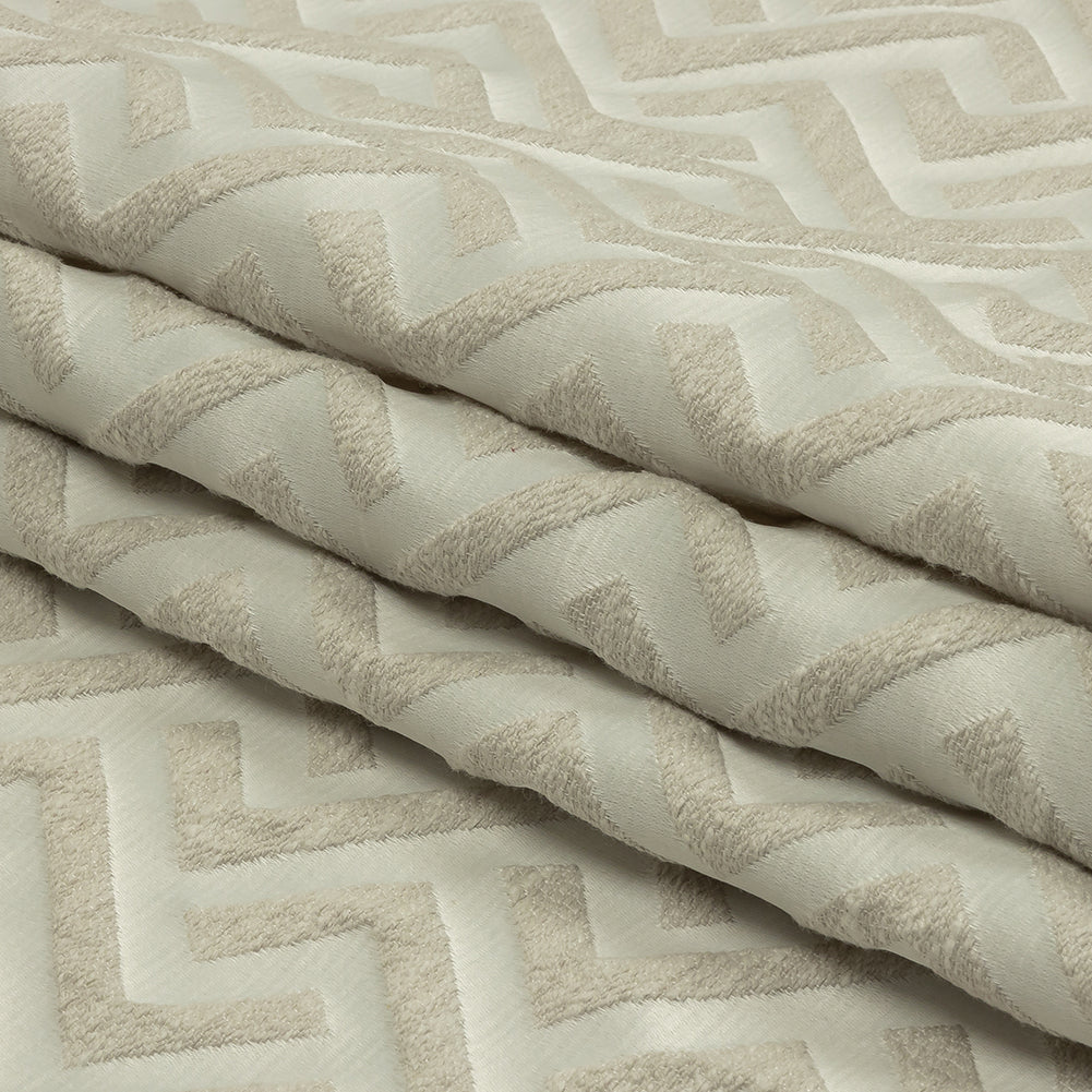 Cotton and Recycled Polyester Drapery Jacquard - Ivory Broken Chevrons - British Imported Folded Cotton and Recycled Polyester Drapery Jacquard - Ivory Broken Chevrons - British Imported Folded