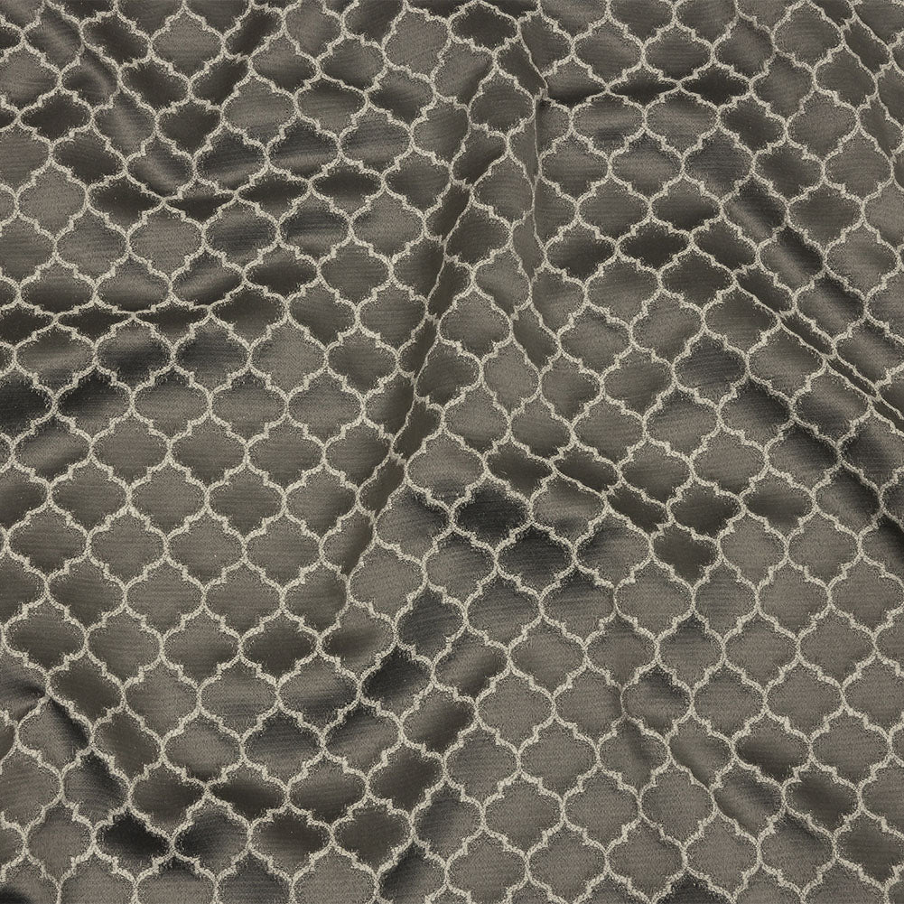 Cotton and Recycled Polyester Drapery Jacquard - Graphite Fancy Little Ogees - British Imported Cotton and Recycled Polyester Drapery Jacquard - Graphite Fancy Little Ogees - British Imported