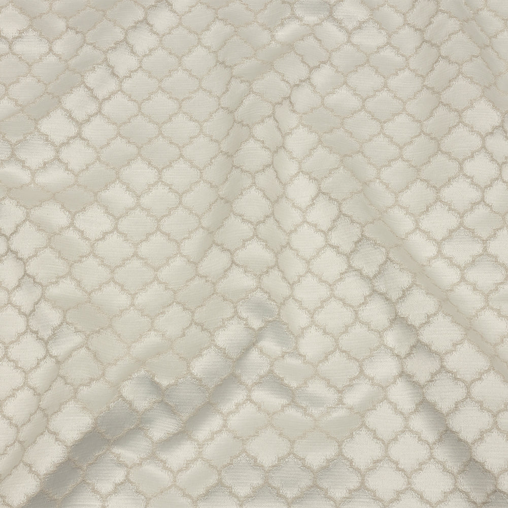 Cotton and Recycled Polyester Drapery Jacquard - Ivory Fancy Little Ogees - British Imported Cotton and Recycled Polyester Drapery Jacquard - Ivory Fancy Little Ogees - British Imported