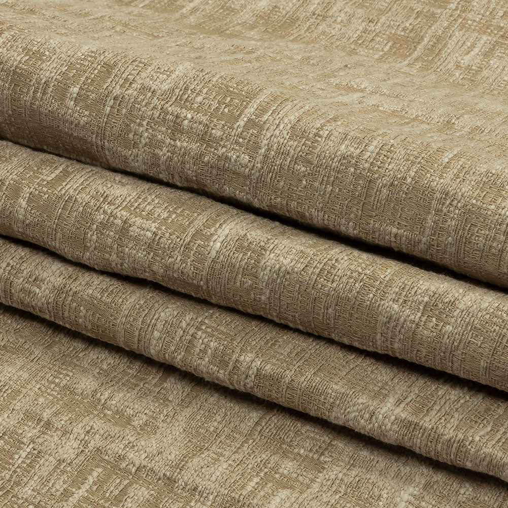 Cotton and Recycled Polyester Drapery Jacquard - Caramel Crosshatched Lines - British Imported Folded Cotton and Recycled Polyester Drapery Jacquard - Caramel Crosshatched Lines - British Imported Folded