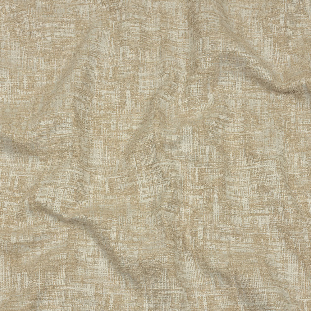 Cotton and Recycled Polyester Drapery Jacquard - Champagne Crosshatched Lines - British Imported Cotton and Recycled Polyester Drapery Jacquard - Champagne Crosshatched Lines - British Imported