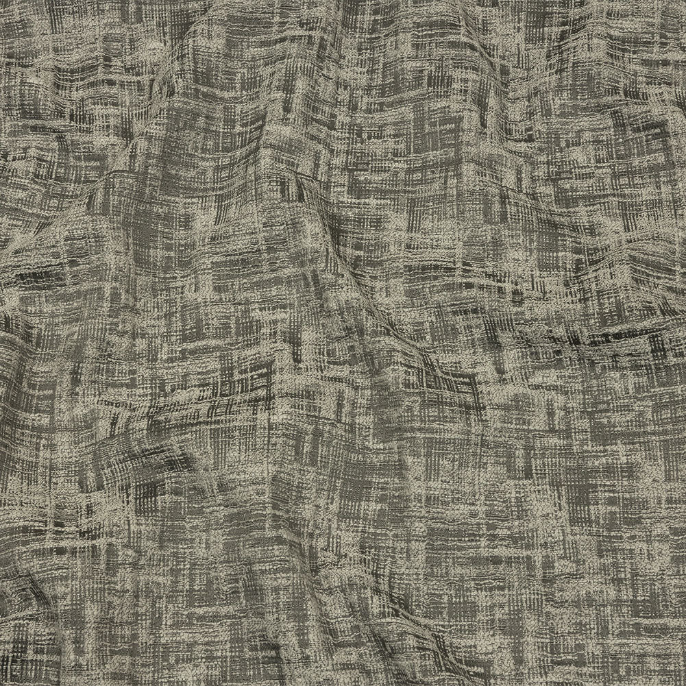 Cotton and Recycled Polyester Drapery Jacquard - Graphite Crosshatched Lines - British Imported Cotton and Recycled Polyester Drapery Jacquard - Graphite Crosshatched Lines - British Imported