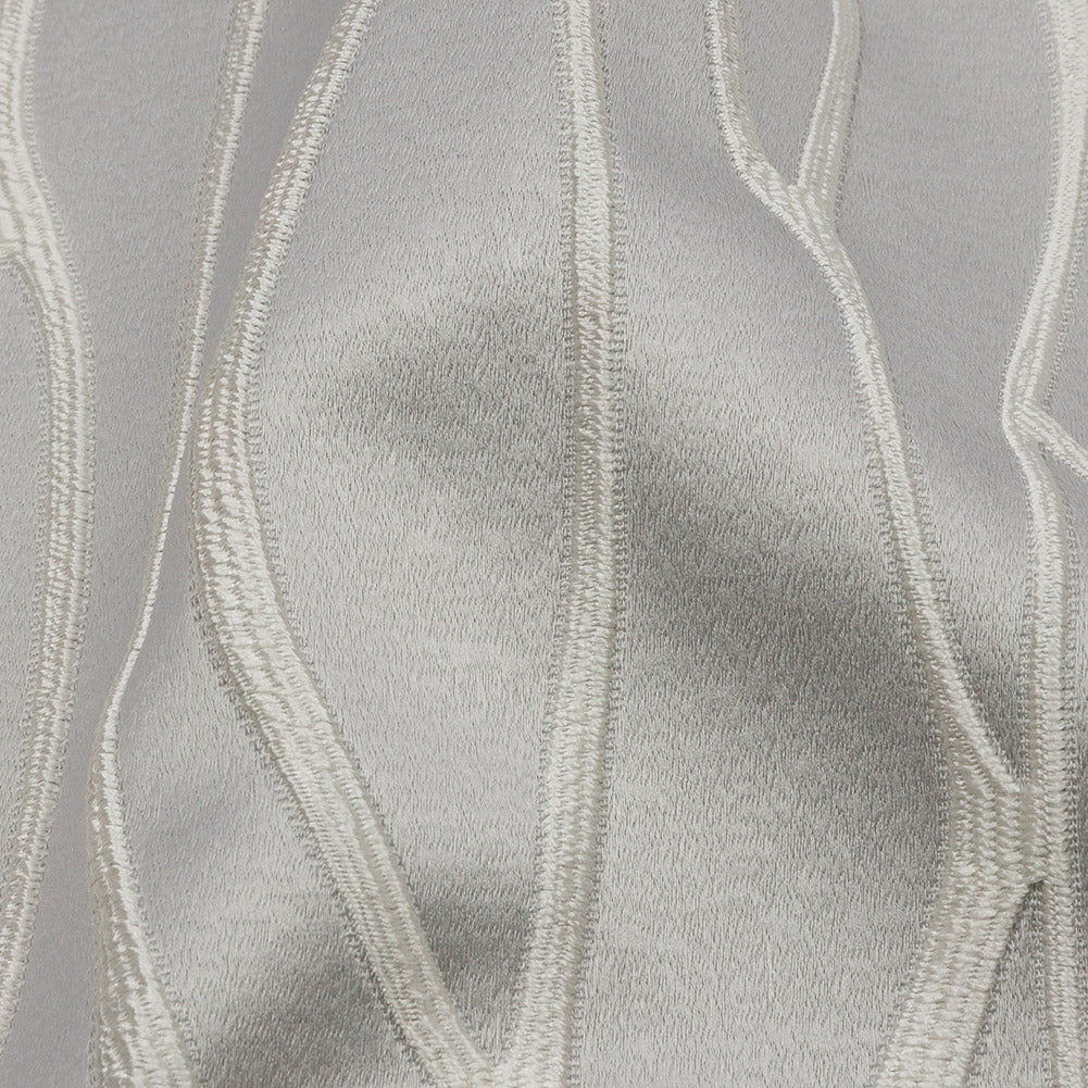 Satin-Faced Drapery Jacquard - Silver Rippling Lines - British Imported Detail Satin-Faced Drapery Jacquard - Silver Rippling Lines - British Imported Detail