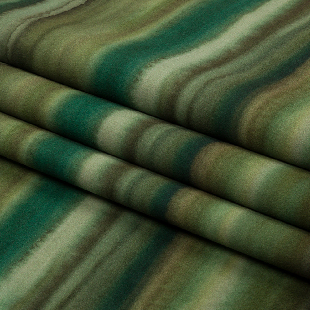 Printed Polyester Velvet - Olive Painterly Stripes - British Imported Folded Printed Polyester Velvet - Olive Painterly Stripes - British Imported Folded
