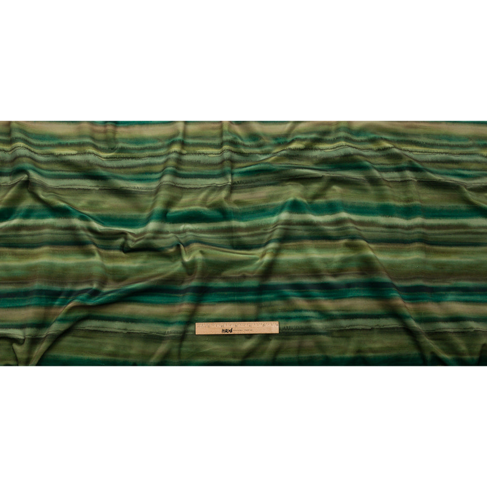 Printed Polyester Velvet - Olive Painterly Stripes - British Imported Full Printed Polyester Velvet - Olive Painterly Stripes - British Imported Full