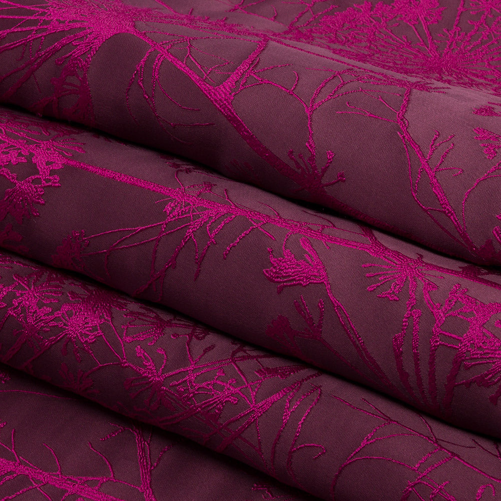Satin-Faced Drapery Jacquard - Damson Fennel Flowers - British Imported Folded Satin-Faced Drapery Jacquard - Damson Fennel Flowers - British Imported Folded