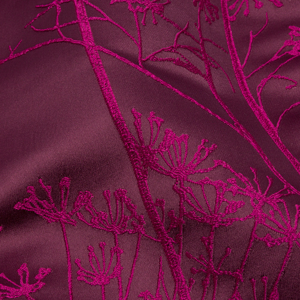 Satin-Faced Drapery Jacquard - Damson Fennel Flowers - British Imported Detail Satin-Faced Drapery Jacquard - Damson Fennel Flowers - British Imported Detail
