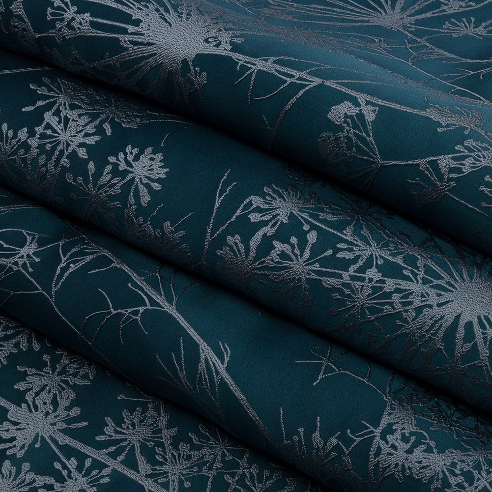Satin-Faced Drapery Jacquard - Navy Fennel Flowers - British Imported Folded Satin-Faced Drapery Jacquard - Navy Fennel Flowers - British Imported Folded