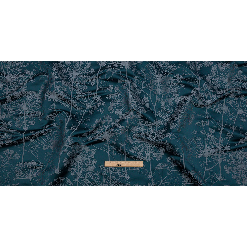 Satin-Faced Drapery Jacquard - Navy Fennel Flowers - British Imported Full Satin-Faced Drapery Jacquard - Navy Fennel Flowers - British Imported Full