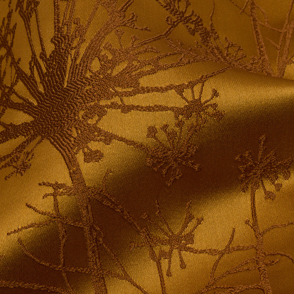 Satin-Faced Drapery Jacquard - Yellow Ochre Fennel Flowers - British Imported Detail Satin-Faced Drapery Jacquard - Yellow Ochre Fennel Flowers - British Imported Detail
