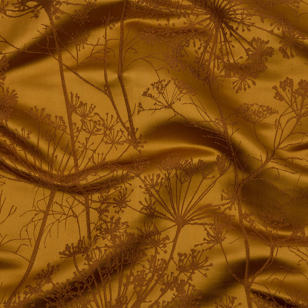 Satin-Faced Drapery Jacquard - Yellow Ochre Fennel Flowers - British Imported Satin-Faced Drapery Jacquard - Yellow Ochre Fennel Flowers - British Imported