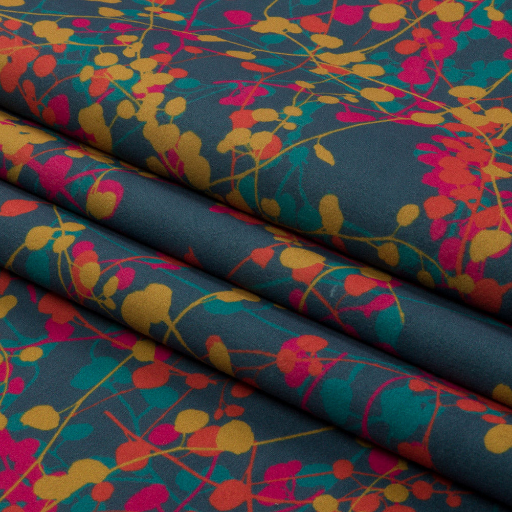 Printed Polyester Velvet - Rainbow Berry Vines - British Imported Folded Printed Polyester Velvet - Rainbow Berry Vines - British Imported Folded
