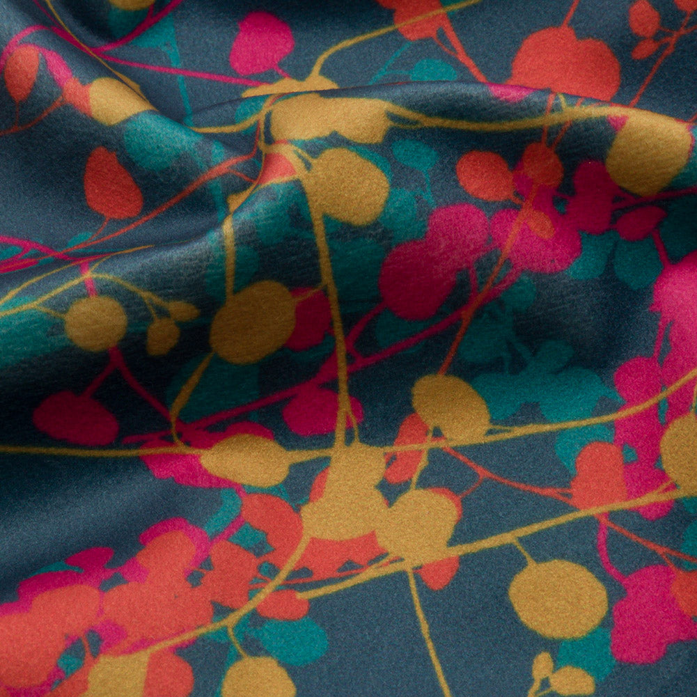 Printed Polyester Velvet - Rainbow Berry Vines - British Imported Detail Printed Polyester Velvet - Rainbow Berry Vines - British Imported Detail