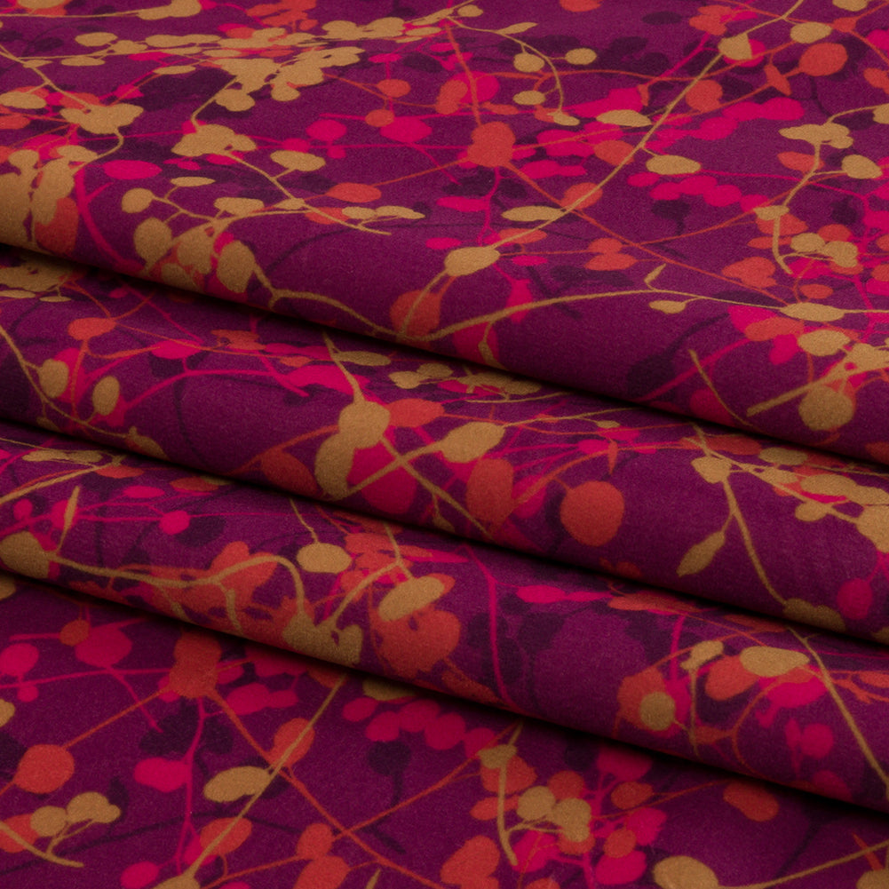Printed Polyester Velvet - Sunset Berry Vines - British Imported Folded Printed Polyester Velvet - Sunset Berry Vines - British Imported Folded