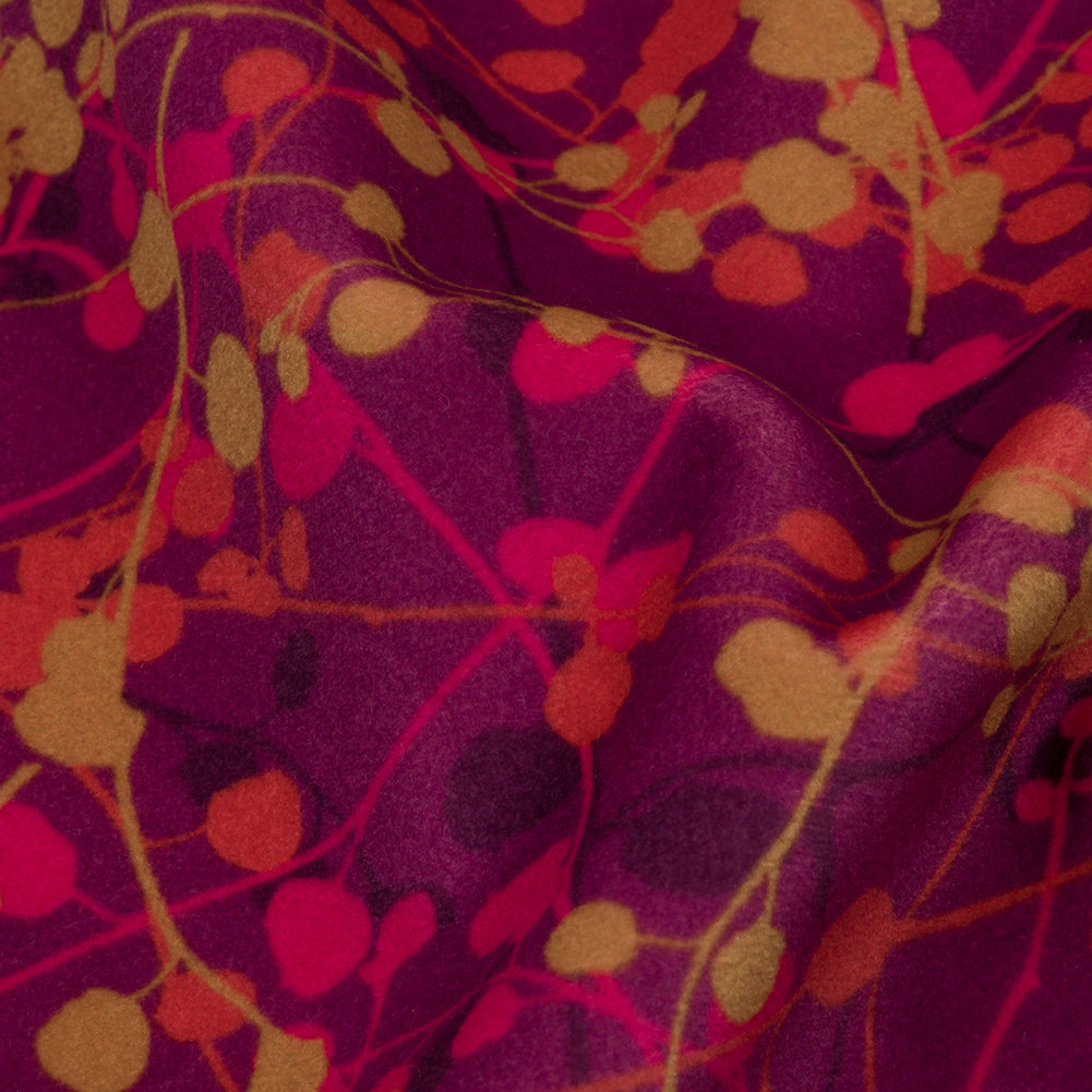Printed Polyester Velvet - Sunset Berry Vines - British Imported Detail Printed Polyester Velvet - Sunset Berry Vines - British Imported Detail