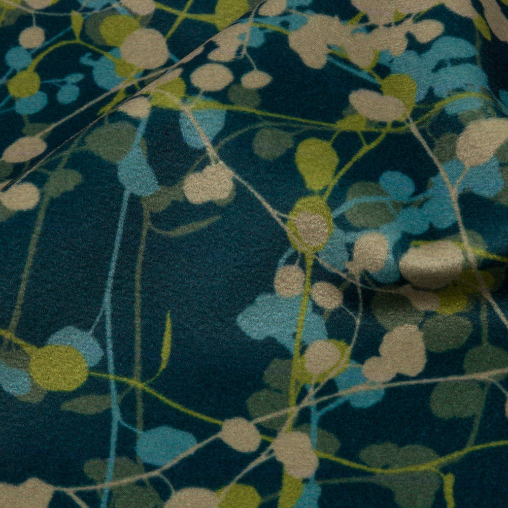 Printed Polyester Velvet - French Navy Berry Vines - British Imported Detail Printed Polyester Velvet - French Navy Berry Vines - British Imported Detail