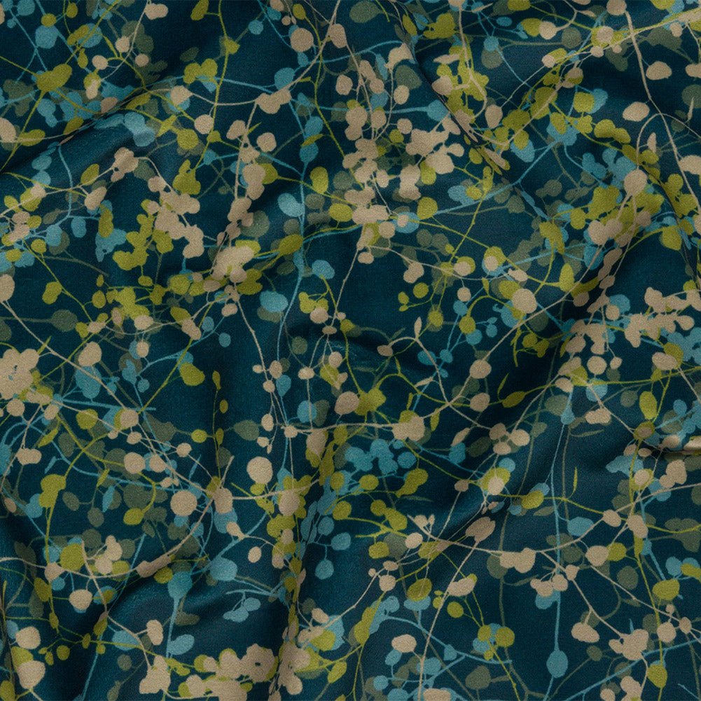Printed Polyester Velvet - French Navy Berry Vines - British Imported Printed Polyester Velvet - French Navy Berry Vines - British Imported