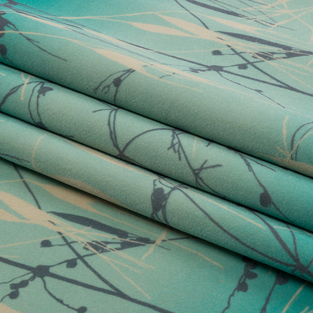 Printed Polyester Velvet - Verdigris Meadow Grass Ombre - British Imported Folded Printed Polyester Velvet - Verdigris Meadow Grass Ombre - British Imported Folded