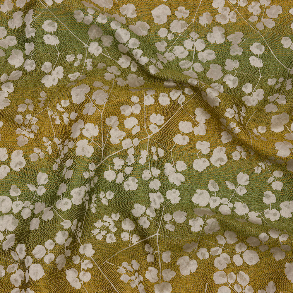 Drapery Jacquard - Olive Ombre Stripes and Little Flowers - British Imported Drapery Jacquard - Olive Ombre Stripes and Little Flowers - British Imported