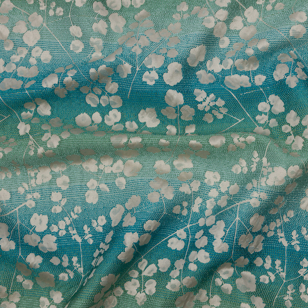 Drapery Jacquard - Verdigris Ombre Stripes and Little Flowers - British Imported Drapery Jacquard - Verdigris Ombre Stripes and Little Flowers - British Imported