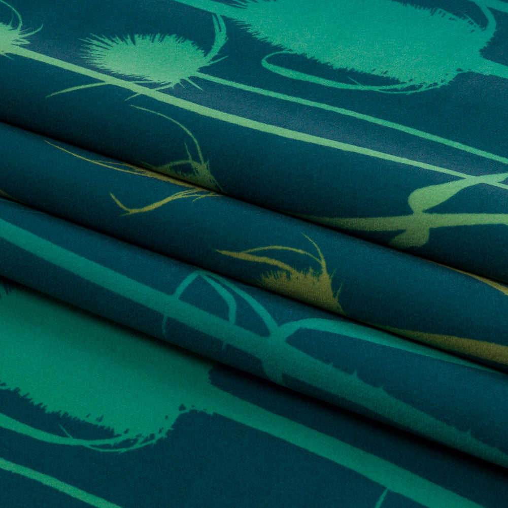 Printed Polyester Velvet - Peacock Thistle Stems - British Imported Folded Printed Polyester Velvet - Peacock Thistle Stems - British Imported Folded