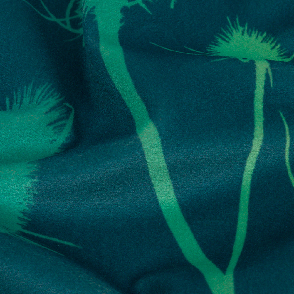 Printed Polyester Velvet - Peacock Thistle Stems - British Imported Detail Printed Polyester Velvet - Peacock Thistle Stems - British Imported Detail