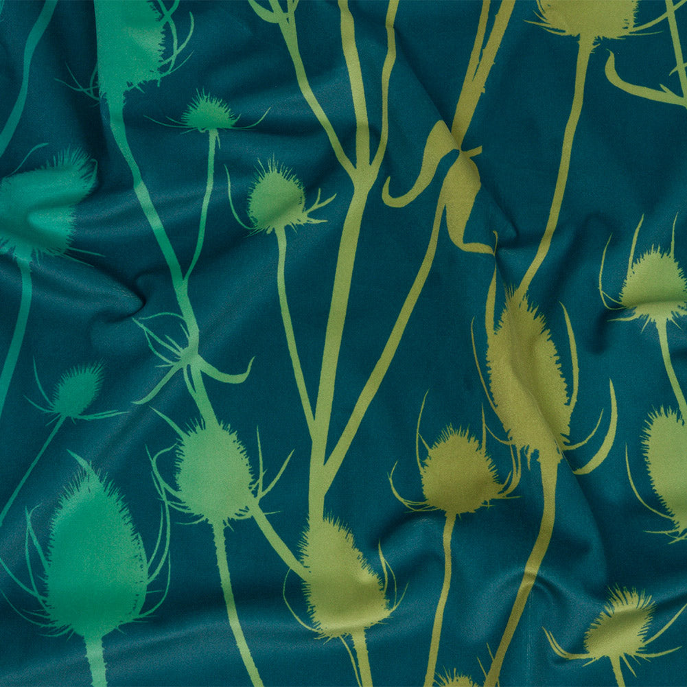 Printed Polyester Velvet - Peacock Thistle Stems - British Imported Printed Polyester Velvet - Peacock Thistle Stems - British Imported