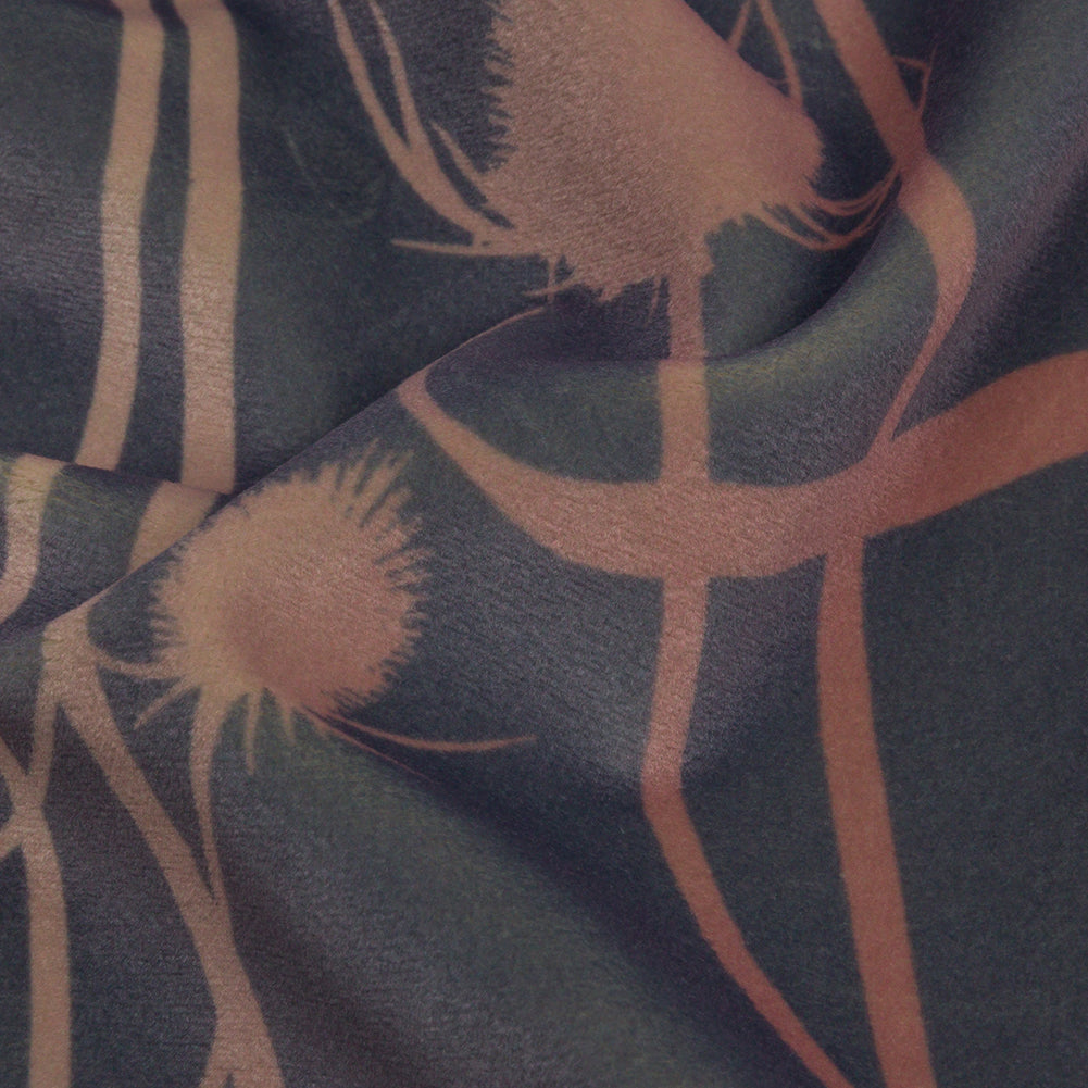 Printed Polyester Velvet - Shell Thistle Stems - British Imported Detail Printed Polyester Velvet - Shell Thistle Stems - British Imported Detail