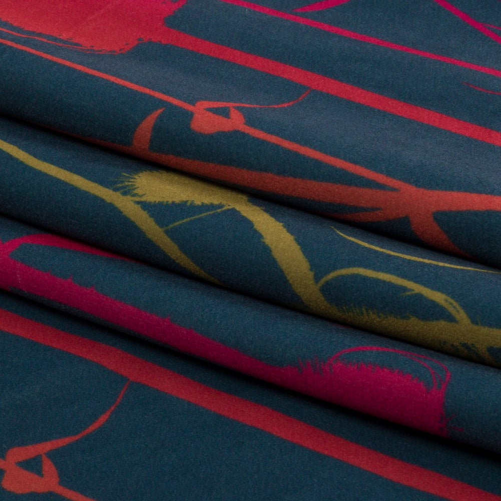 Printed Polyester Velvet - Sunset Thistle Stems - British Imported Folded Printed Polyester Velvet - Sunset Thistle Stems - British Imported Folded