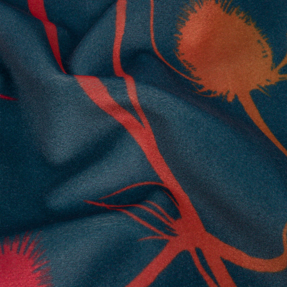 Printed Polyester Velvet - Sunset Thistle Stems - British Imported Detail Printed Polyester Velvet - Sunset Thistle Stems - British Imported Detail