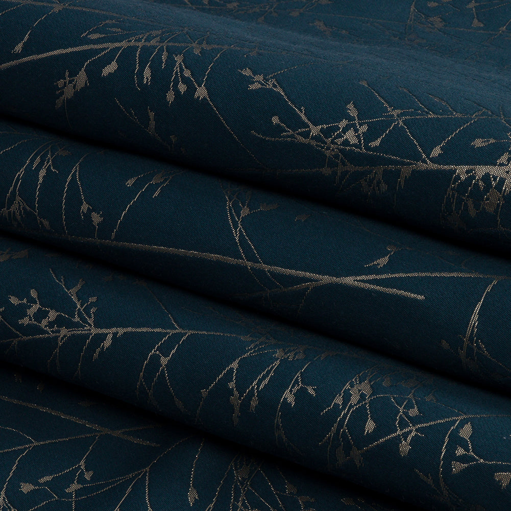 Metallic Satin-Faced Drapery Jacquard - French Navy Delicate Grasses - British Imported Folded Metallic Satin-Faced Drapery Jacquard - French Navy Delicate Grasses - British Imported Folded